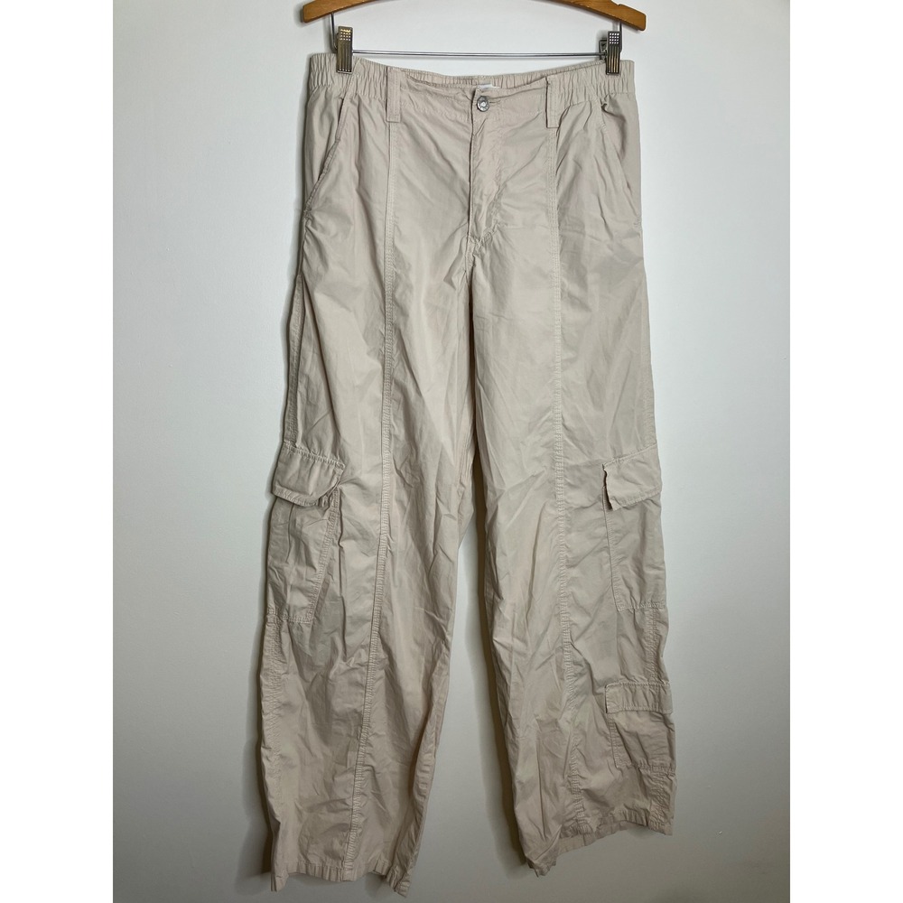 Zara Cargo Pants Womens Large Beige Excellent Wide Leg Utility Cotton Poplin‎
